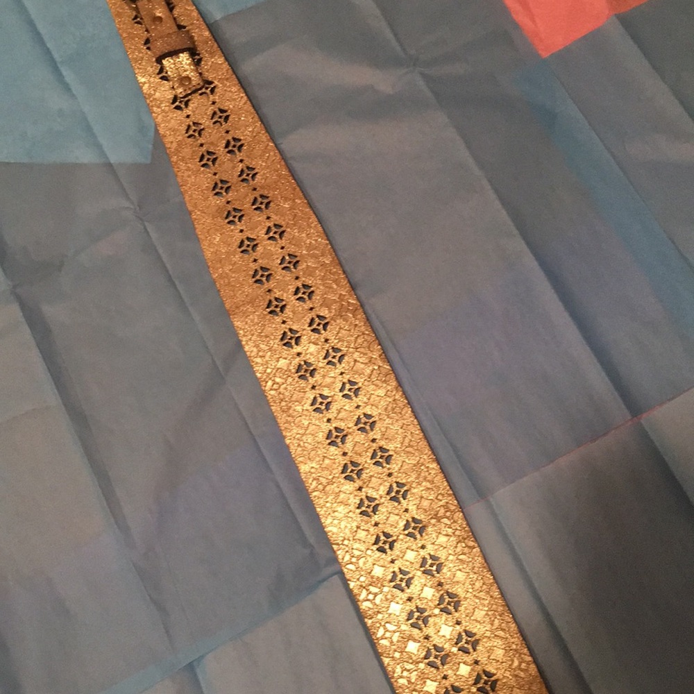 Beautiful Fossil Gold Color Embossed Leather Belt - image 6